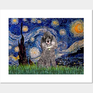 Silver Toy Poodle in Adapted Starry Night by Van Gogh Posters and Art